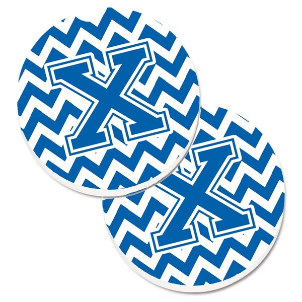 Carolines Treasures Letter x Chevron Blue and White Set of 2 Cup Holder Car Coaster CJ1056-XCARC - main